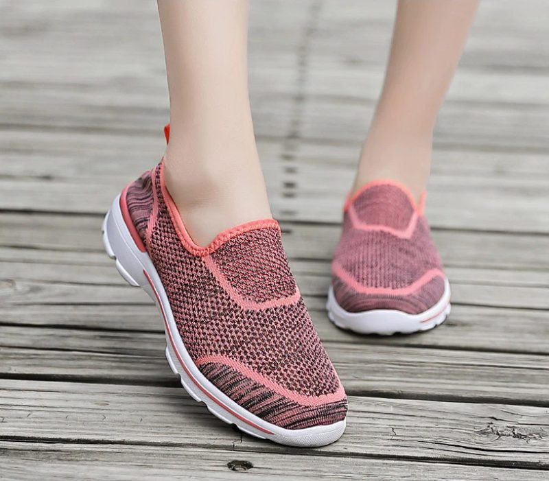 Estelita Kvinders Slip-on Åndbar Mesh Sommer Fashion Flat Black Sko - Sort Rød