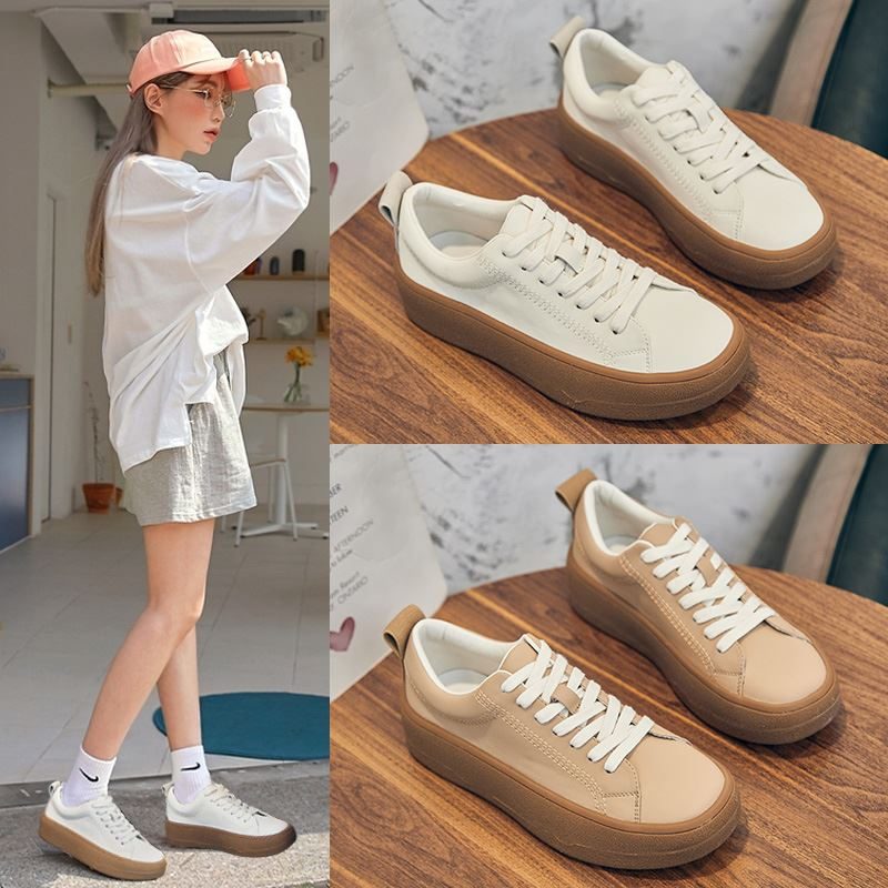 Franco Casual Sneaker I Læder Til Kvinder Med Snørebånd - Beige