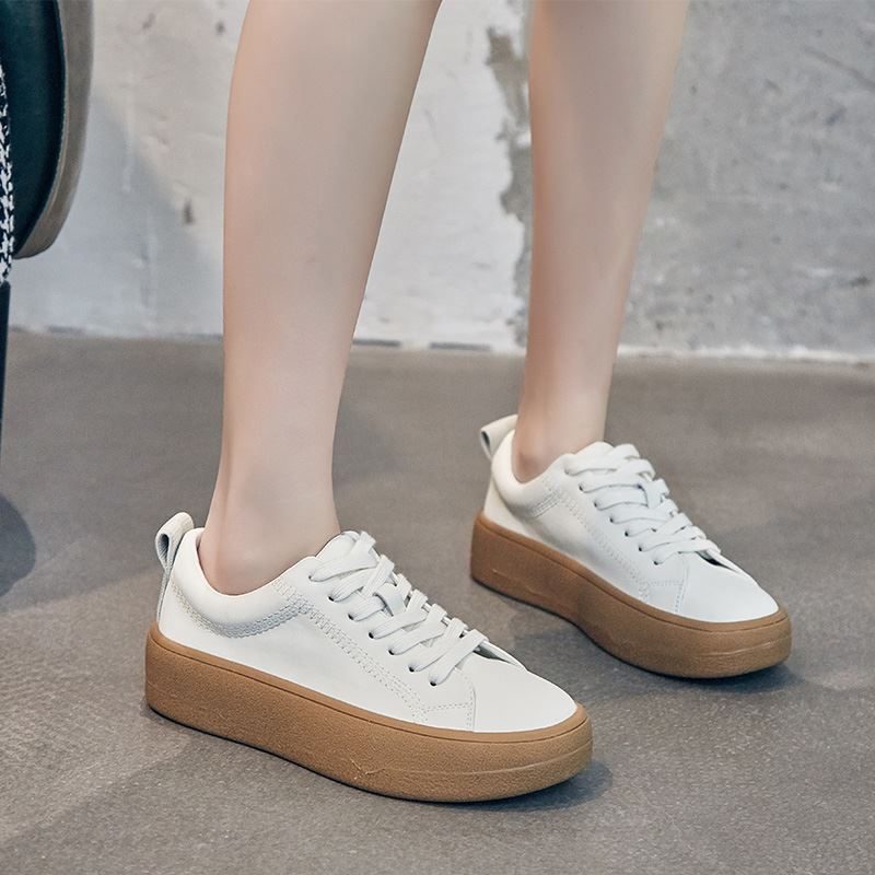 Franco Casual Sneaker I Læder Til Kvinder Med Snørebånd - Beige