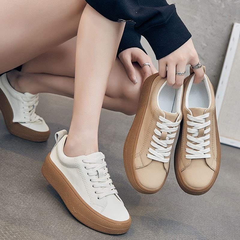 Franco Casual Sneaker I Læder Til Kvinder Med Snørebånd - Beige