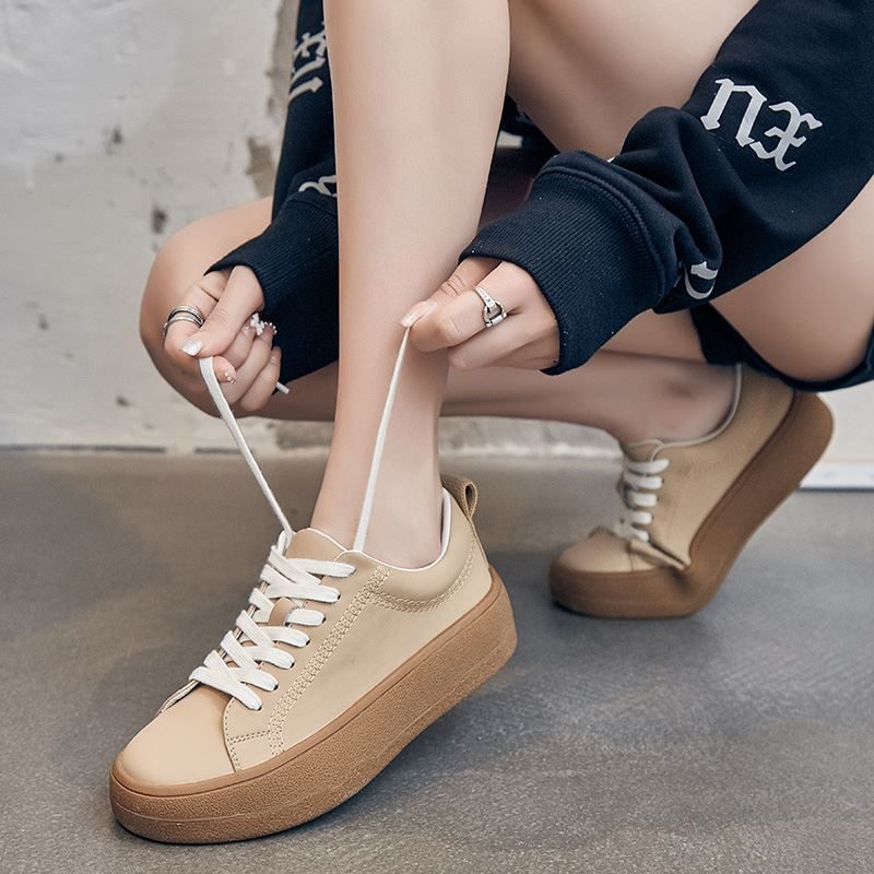 Franco Casual Sneaker I Læder Til Kvinder Med Snørebånd - Beige
