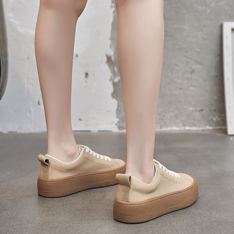 Franco Casual Sneaker I Læder Til Kvinder Med Snørebånd - Beige