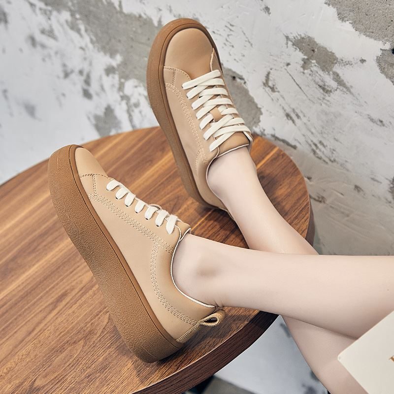 Franco Casual Sneaker I Læder Til Kvinder Med Snørebånd - Beige