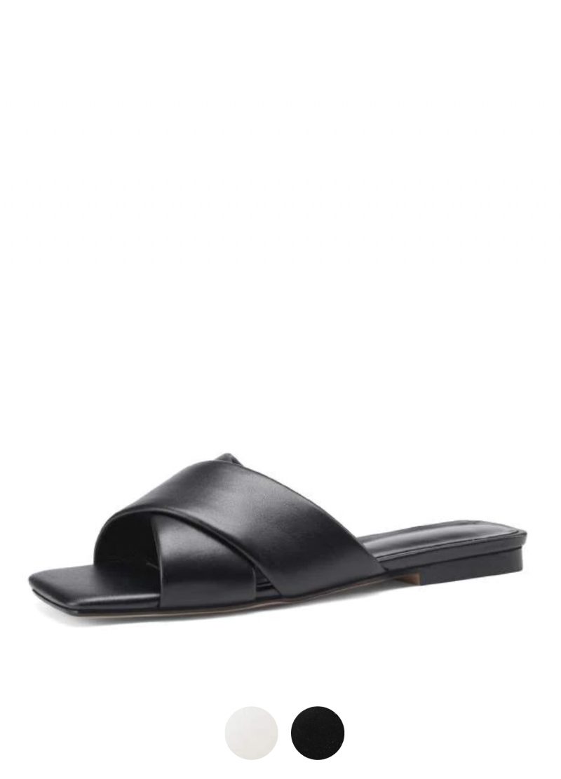 Gal Kvinders Flad Sort Læder Sandal