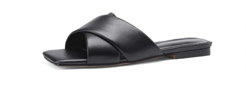 Gal Kvinders Flad Sort Læder Sandal - Sort