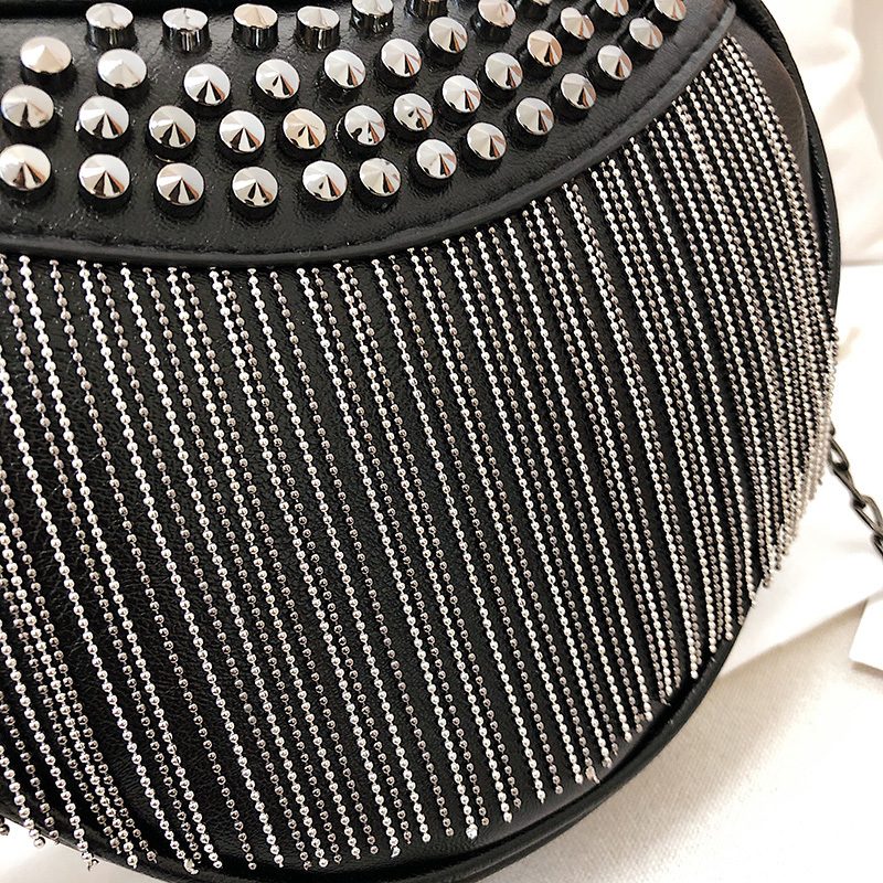 Gata Skuldertaske I Sort Punkstil Til Kvinder - Sort