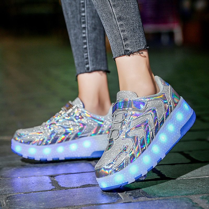 Genix Unisex Rullesneaker Til Børn - Sølv
