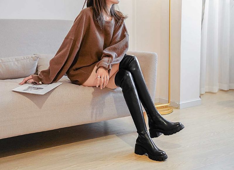 Graciela Dame Over The Knee Støvler - Sort Læder