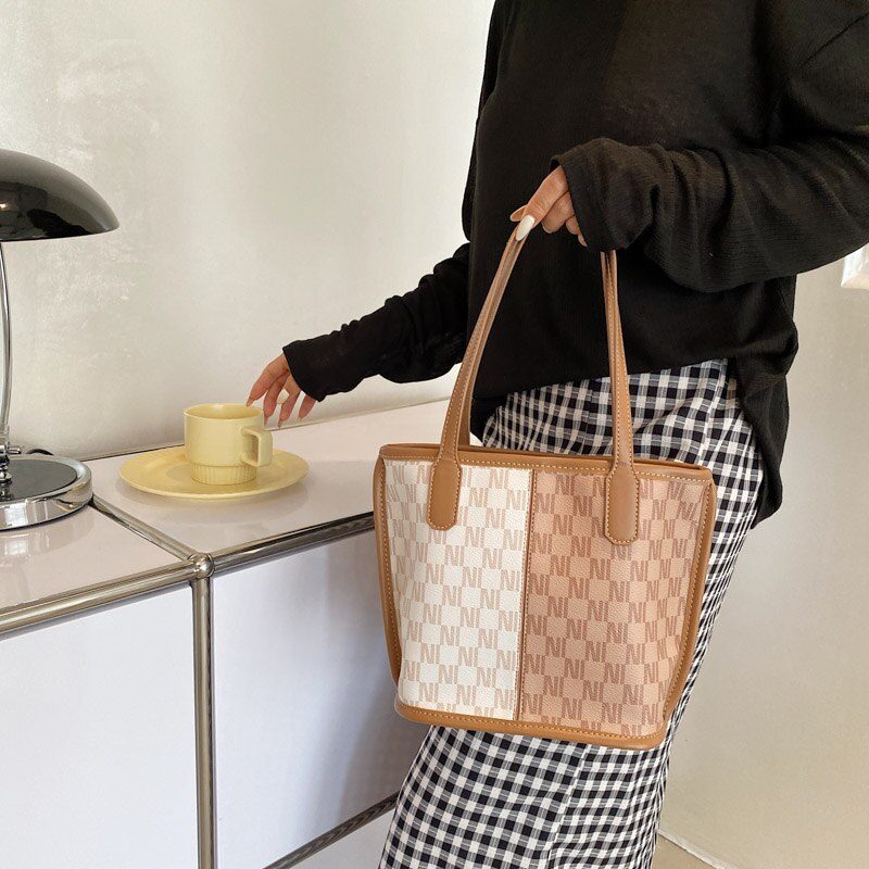 Graciola Dame Trend Designer Læder Tote Håndtaske - Khaki