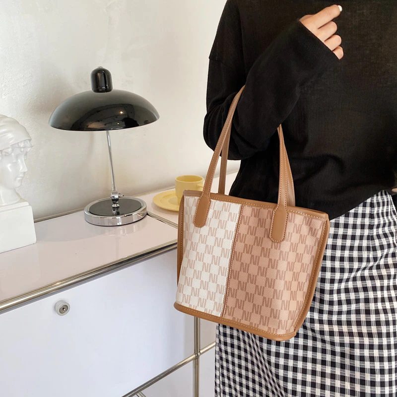 Graciola Dame Trend Designer Læder Tote Håndtaske - Khaki