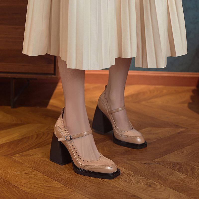 Greta Kvinders Square Toe Pumps - Abrikos