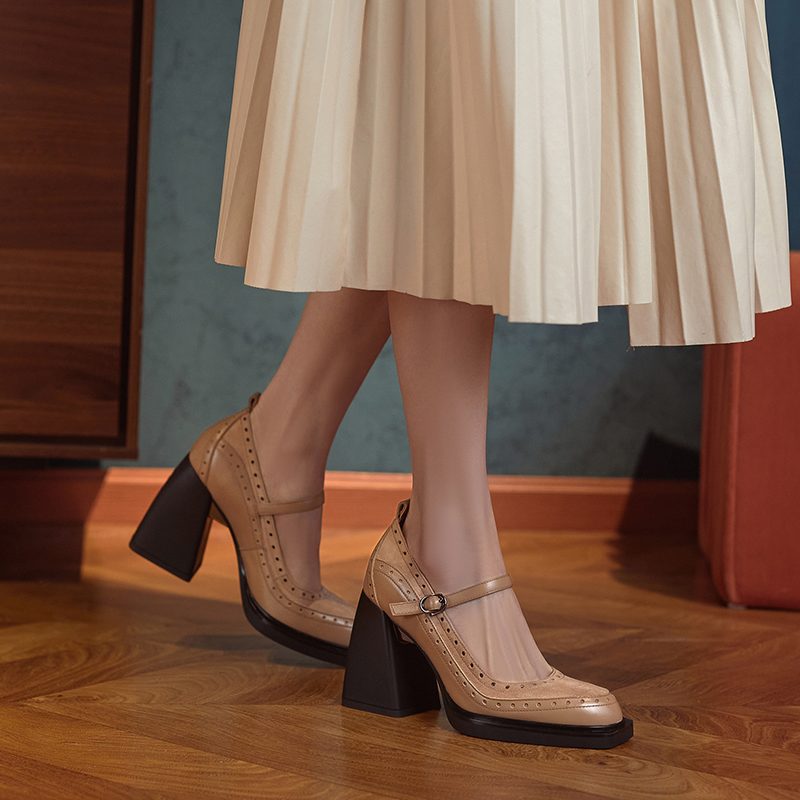 Greta Kvinders Square Toe Pumps - Abrikos