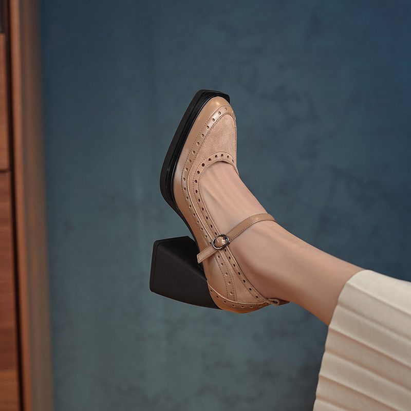 Greta Kvinders Square Toe Pumps - Abrikos