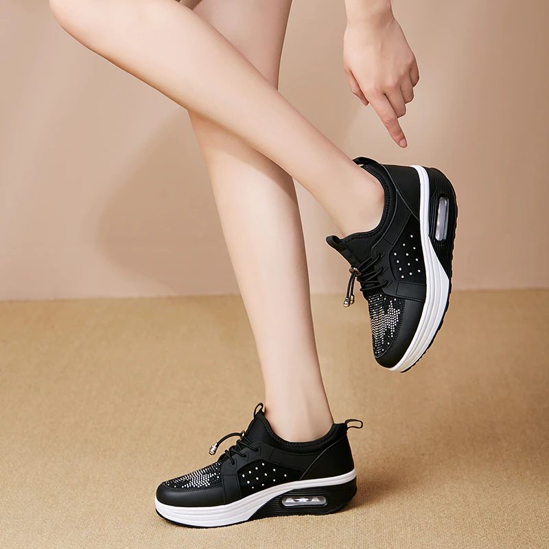 Hani Dame Spring Platform Sports Walking Sko - Sort