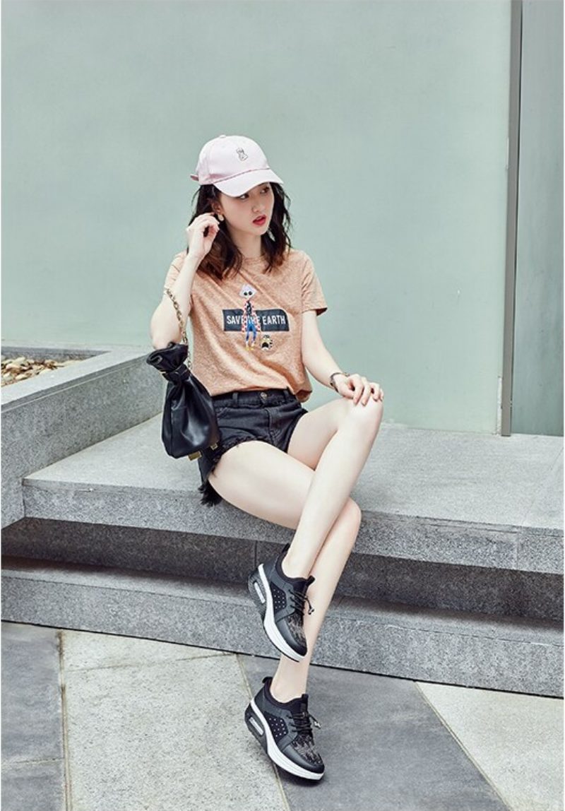 Hani Dame Spring Platform Sports Walking Sko - Sort