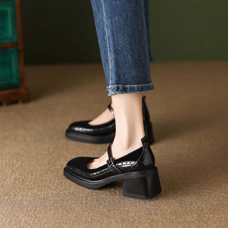 Hanna Dame Læder Carving Design Pumps - Sort
