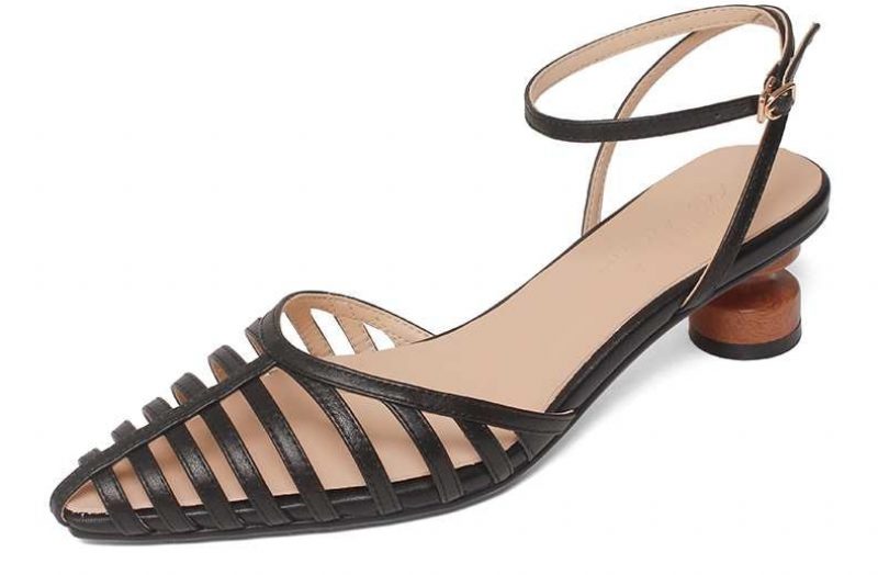 Hensel Sort Læder Sandal Til Kvinder - Sort