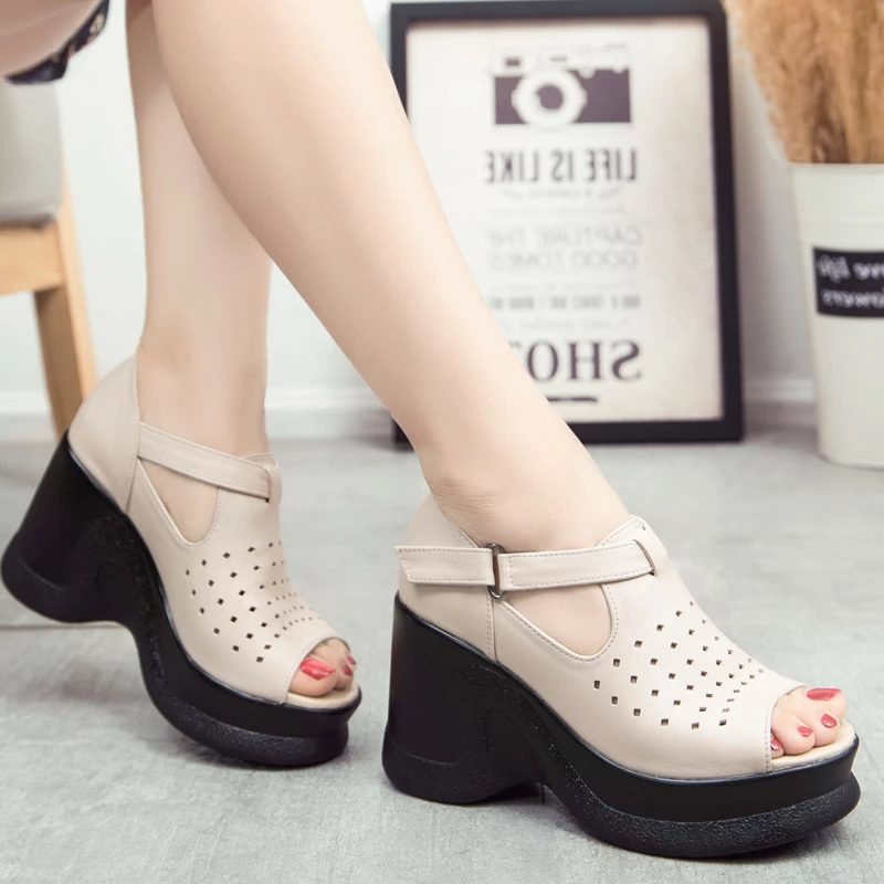 Hilary Platform Sandal Til Kvinder - Beige