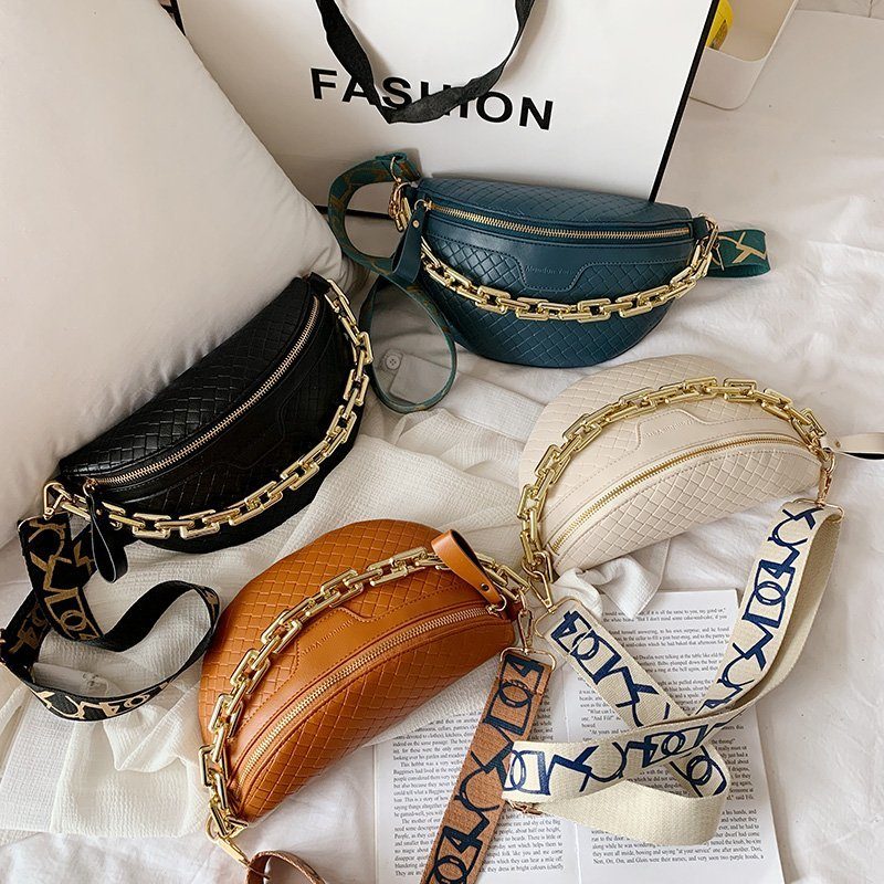Holny Kvinders Lille Tyk Kæde Læder Crossbody Håndtaske - Sort