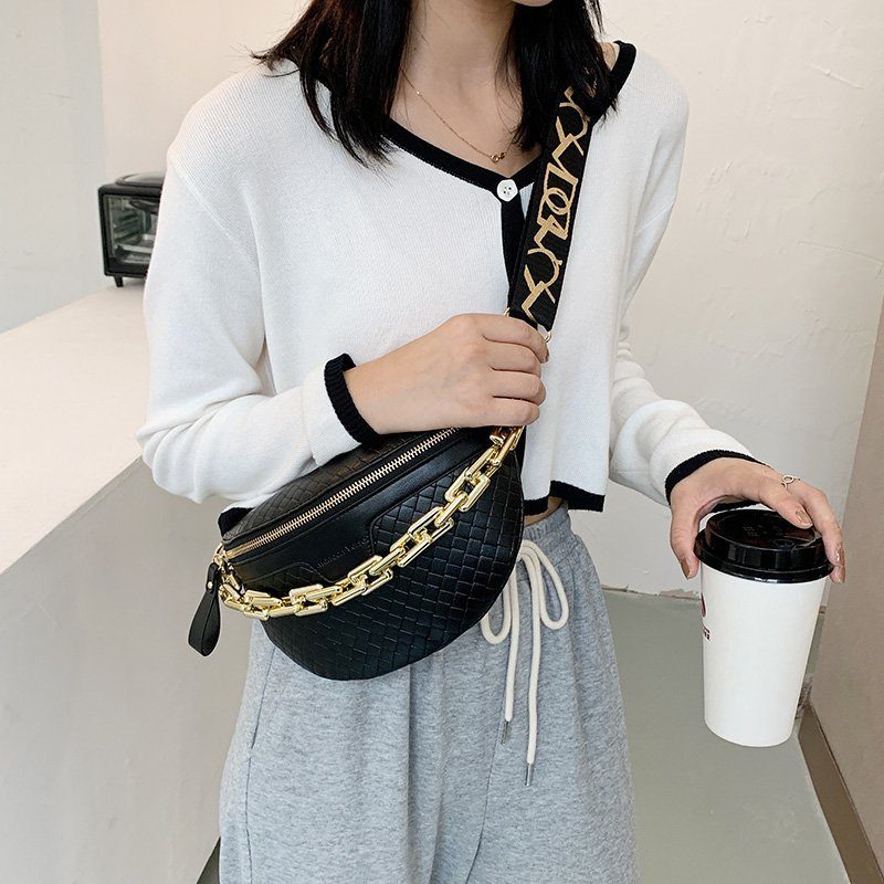 Holny Kvinders Lille Tyk Kæde Læder Crossbody Håndtaske - Sort