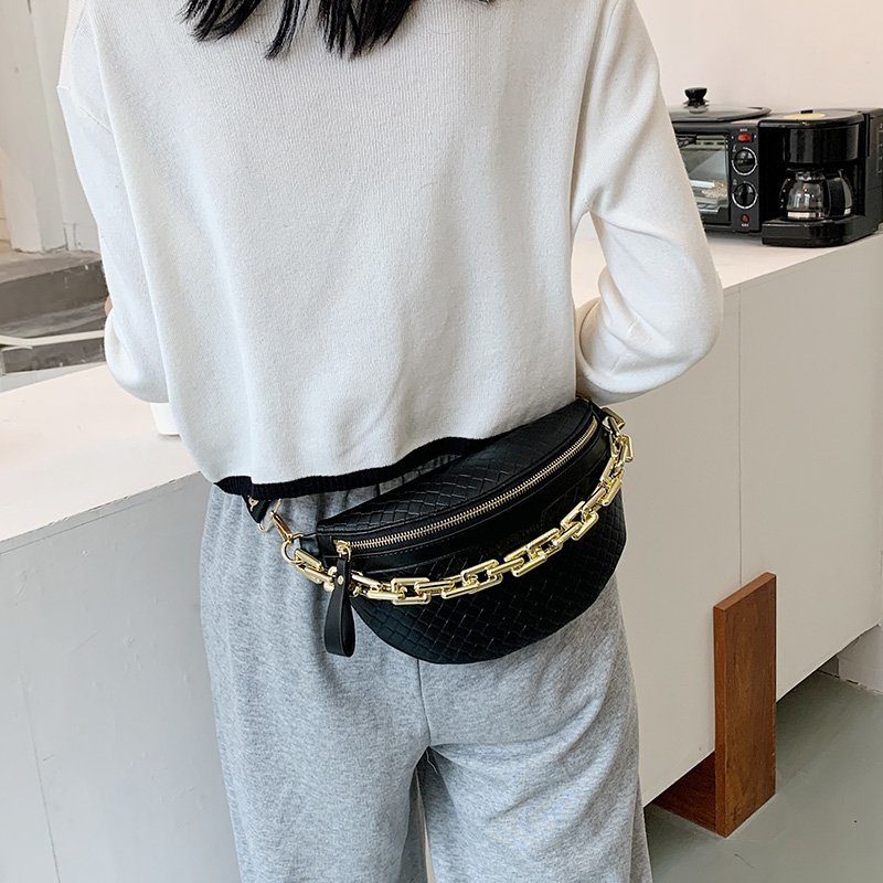 Holny Kvinders Lille Tyk Kæde Læder Crossbody Håndtaske - Sort