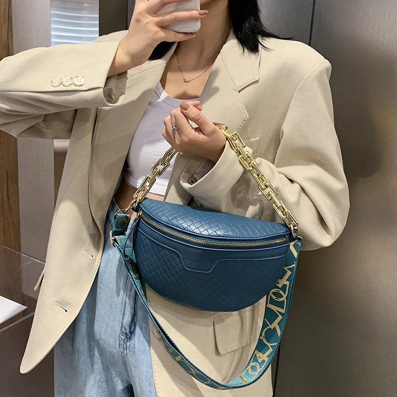 Holny Kvinders Lille Tyk Kæde Læder Crossbody Håndtaske - Sort