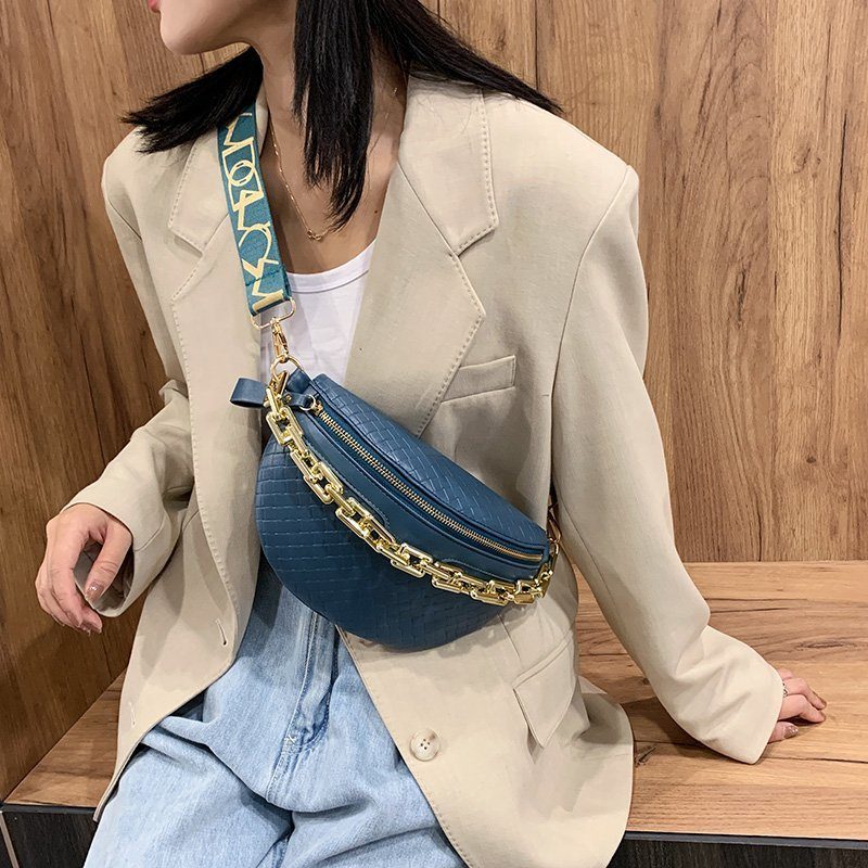 Holny Kvinders Lille Tyk Kæde Læder Crossbody Håndtaske - Sort