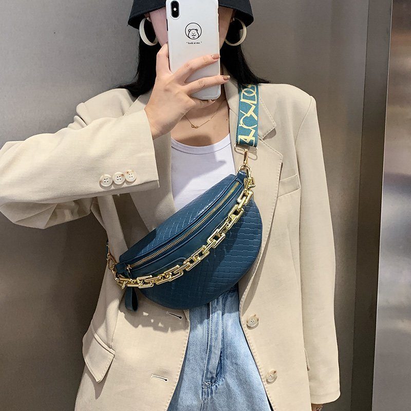 Holny Kvinders Lille Tyk Kæde Læder Crossbody Håndtaske - Sort