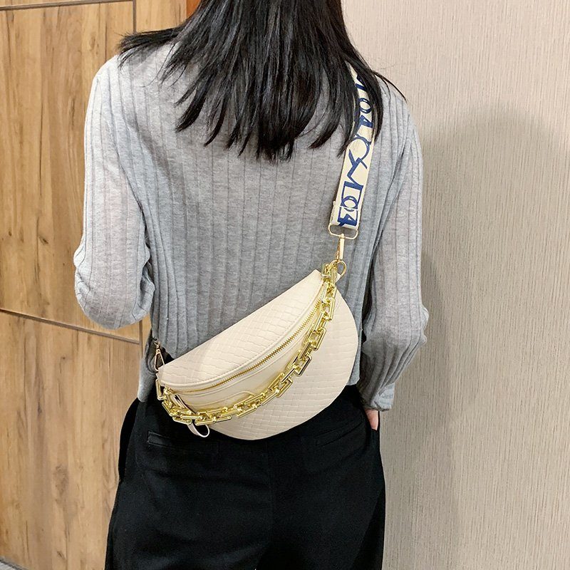 Holny Kvinders Lille Tyk Kæde Læder Crossbody Håndtaske - Sort