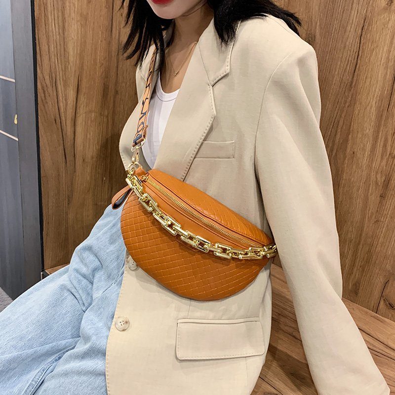 Holny Kvinders Lille Tyk Kæde Læder Crossbody Håndtaske - Sort
