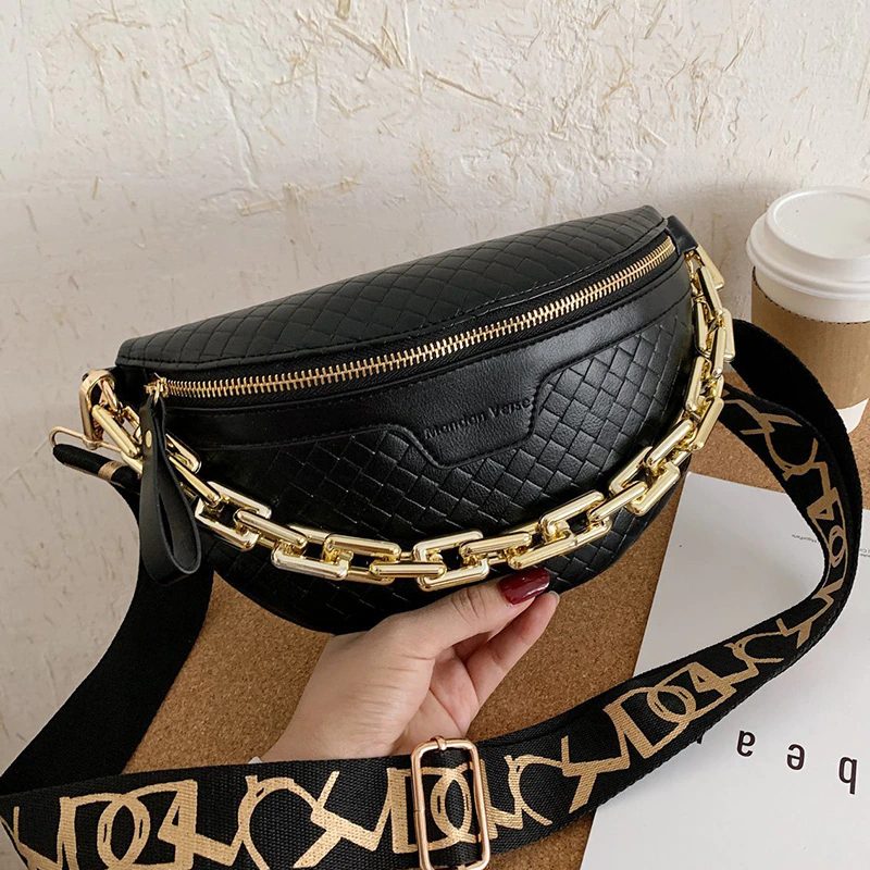 Holny Kvinders Lille Tyk Kæde Læder Crossbody Håndtaske - Sort