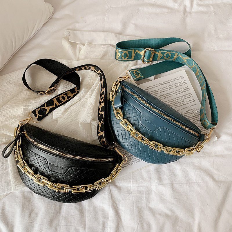 Holny Kvinders Lille Tyk Kæde Læder Crossbody Håndtaske - Sort