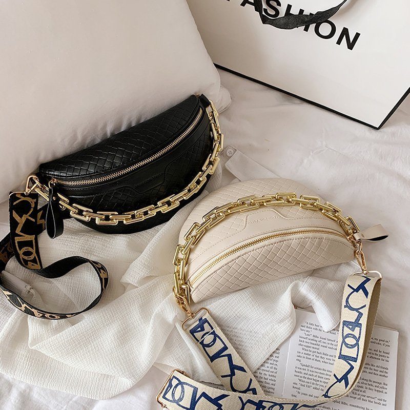 Holny Kvinders Lille Tyk Kæde Læder Crossbody Håndtaske - Sort