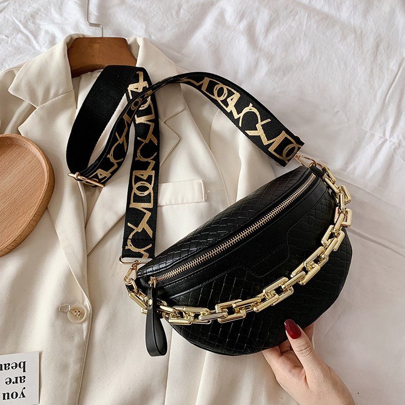 Holny Kvinders Lille Tyk Kæde Læder Crossbody Håndtaske - Sort