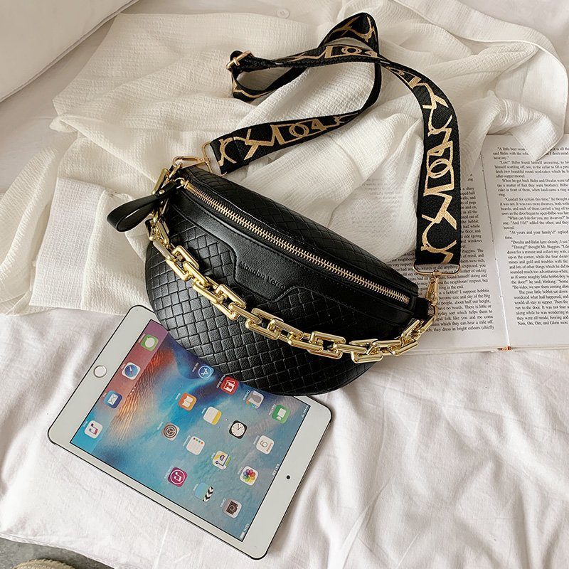 Holny Kvinders Lille Tyk Kæde Læder Crossbody Håndtaske - Sort