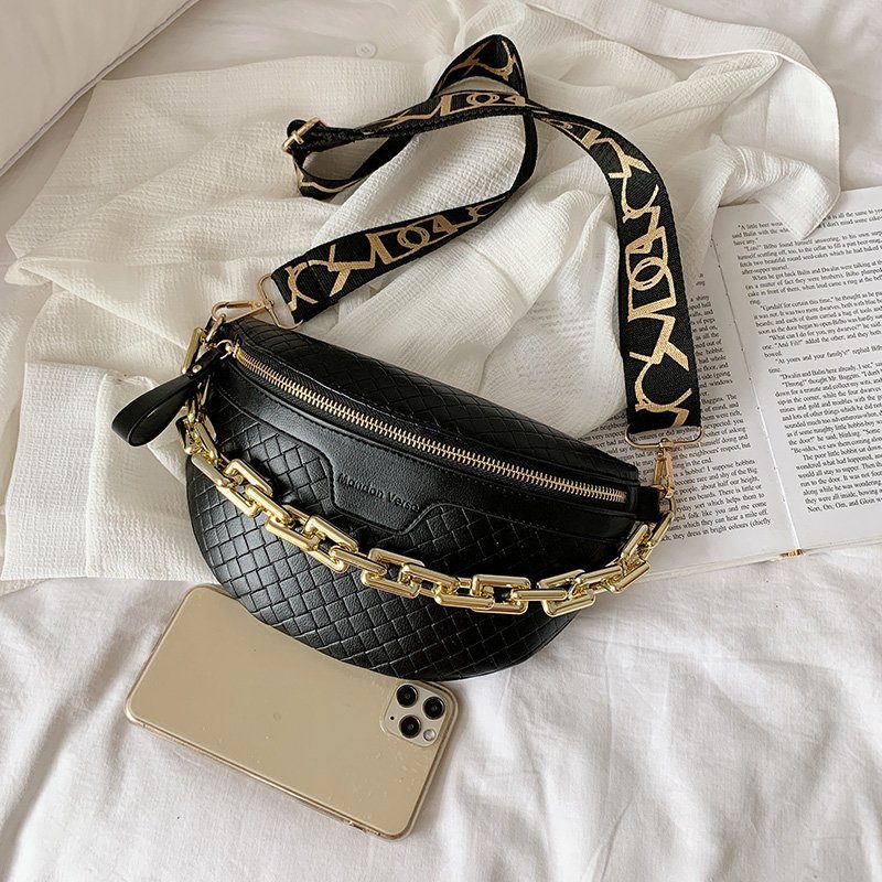 Holny Kvinders Lille Tyk Kæde Læder Crossbody Håndtaske - Sort
