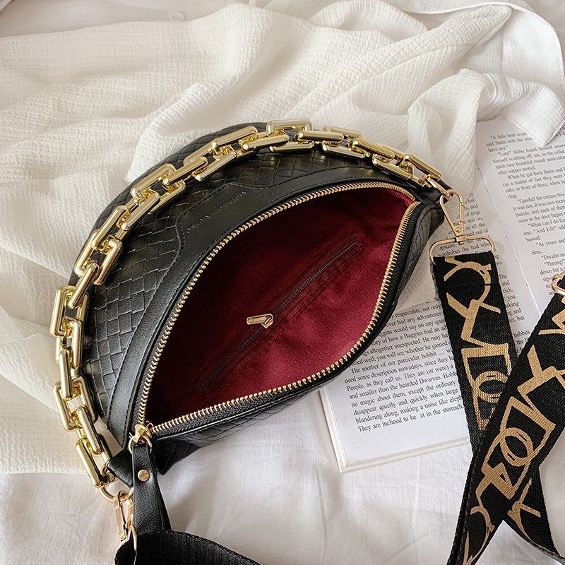 Holny Kvinders Lille Tyk Kæde Læder Crossbody Håndtaske - Sort