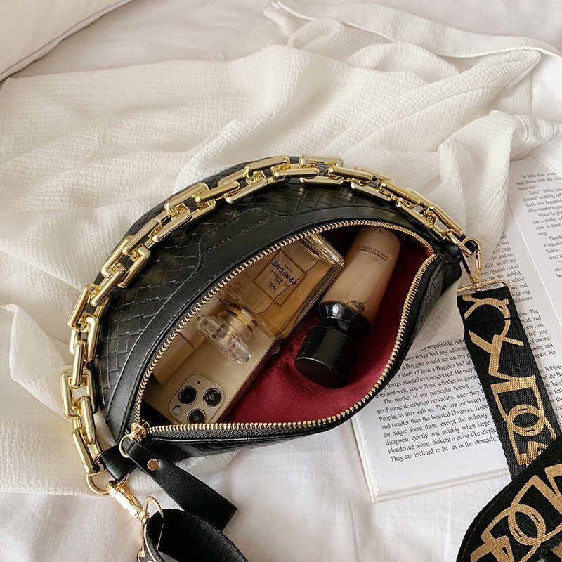 Holny Kvinders Lille Tyk Kæde Læder Crossbody Håndtaske - Sort