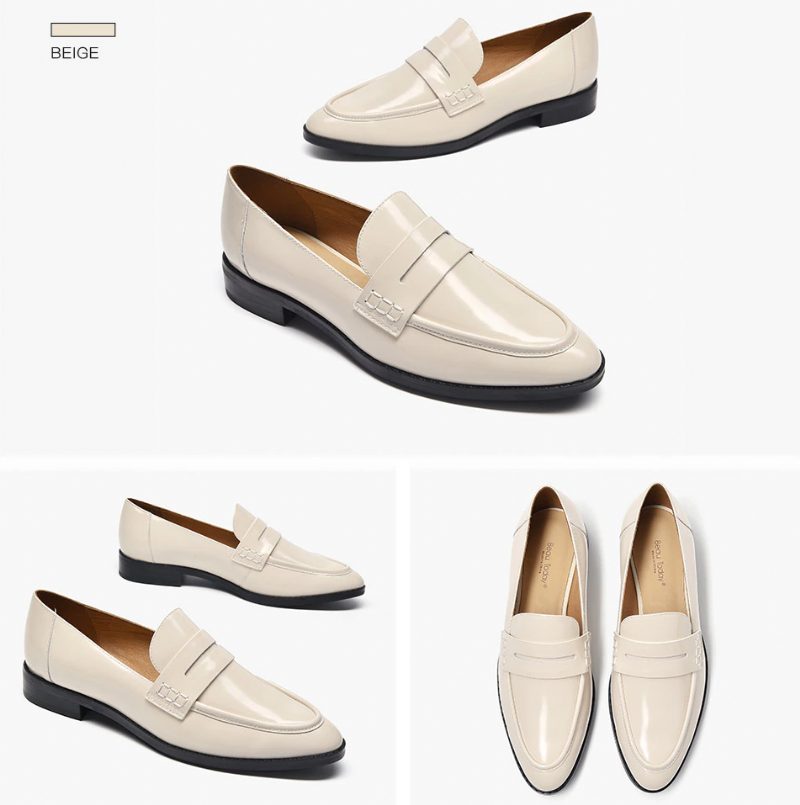Hospina Penny Læder Loafer Sko Til Kvinder - Beige