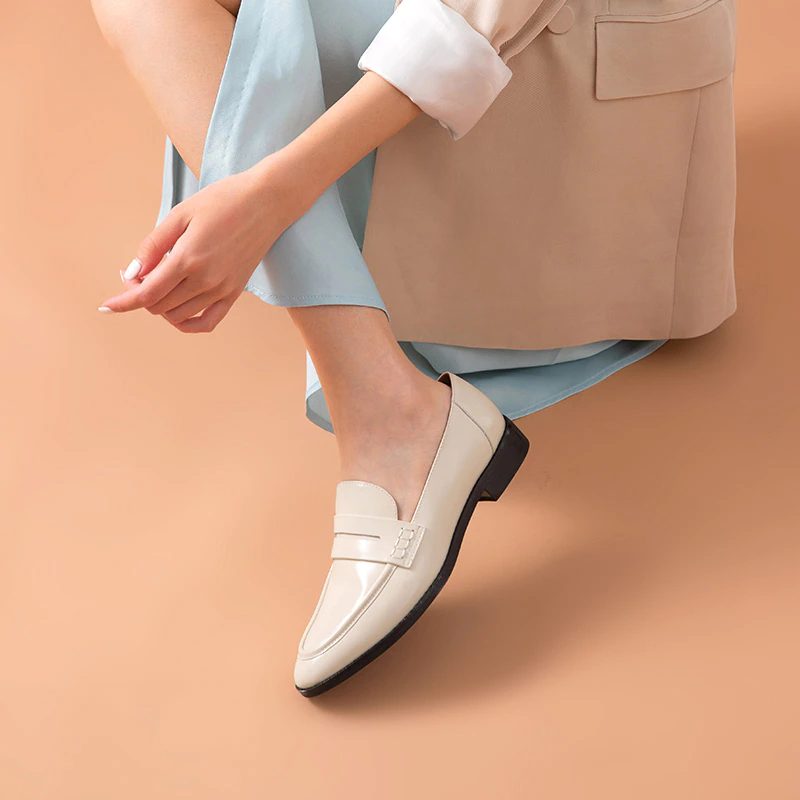 Hospina Penny Læder Loafer Sko Til Kvinder - Beige