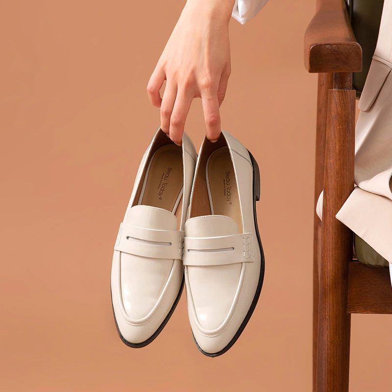Hospina Penny Læder Loafer Sko Til Kvinder - Beige