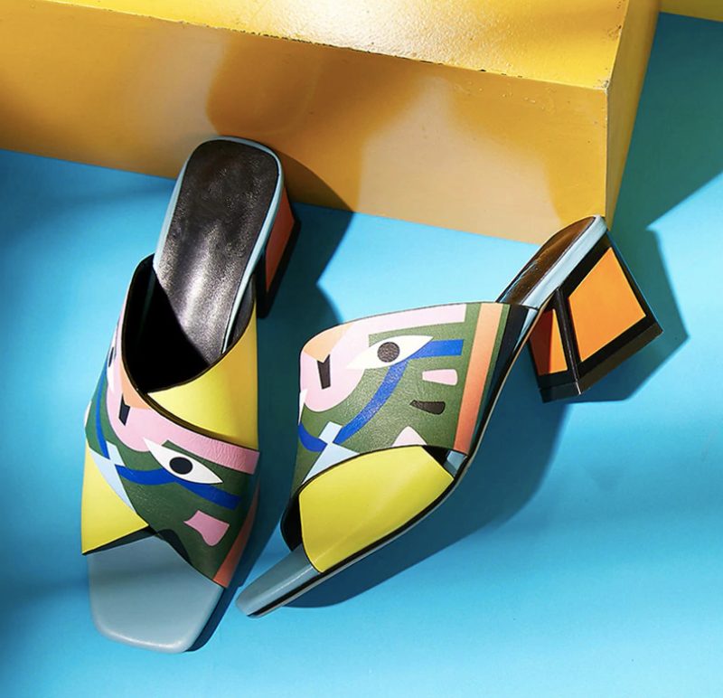 Jonkins Dame Med Prints Hæl Sandal - Blå