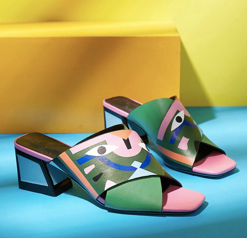Jonkins Dame Med Prints Hæl Sandal - Blå
