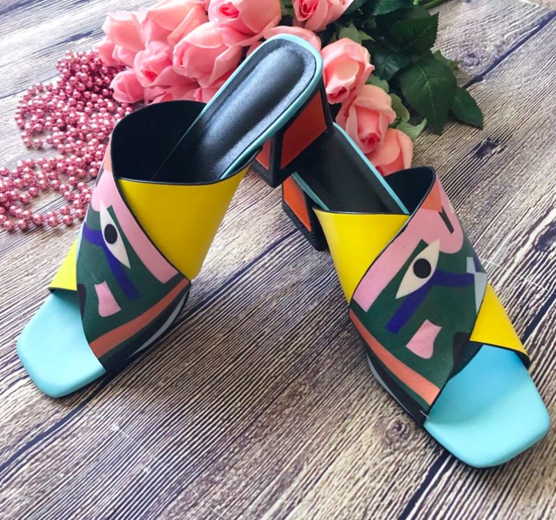 Jonkins Dame Med Prints Hæl Sandal - Blå