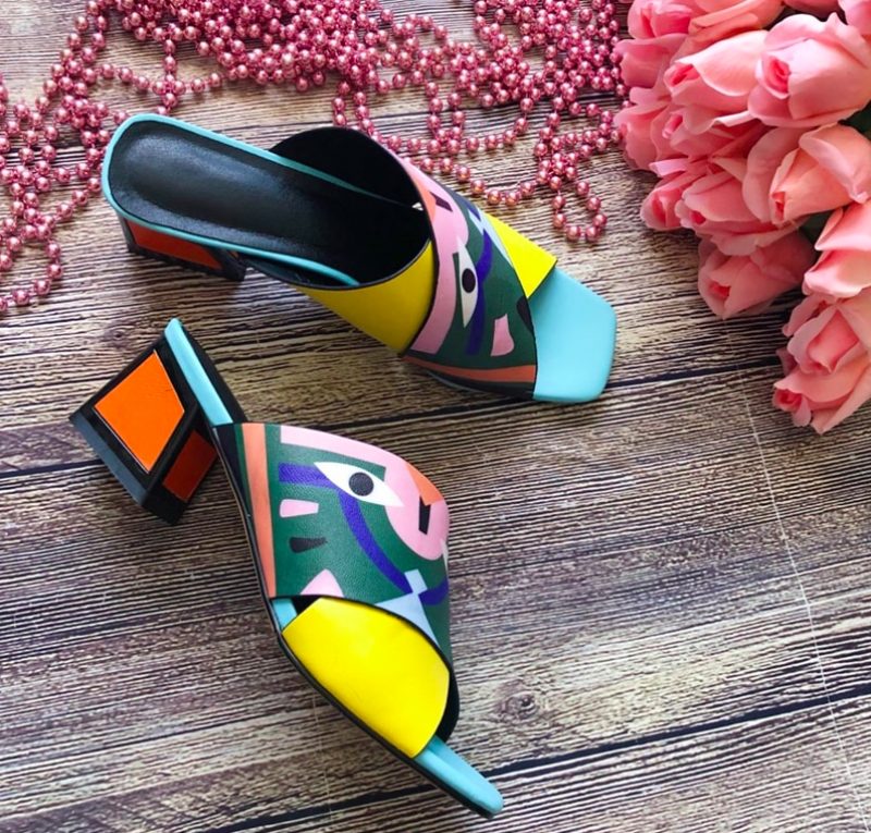 Jonkins Dame Med Prints Hæl Sandal - Blå