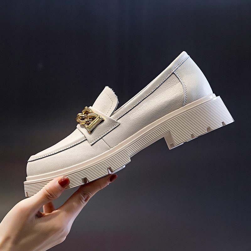 Julia Dame Dressy Platform Læder Loafer Sko - Beige