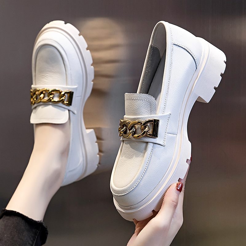 Julia Dame Dressy Platform Læder Loafer Sko - Beige