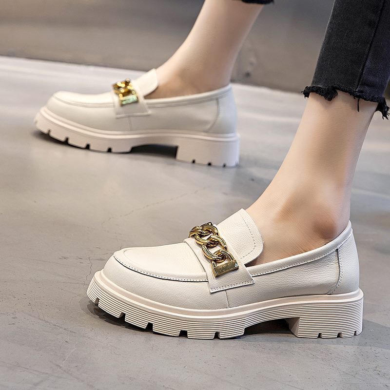 Julia Dame Dressy Platform Læder Loafer Sko - Beige