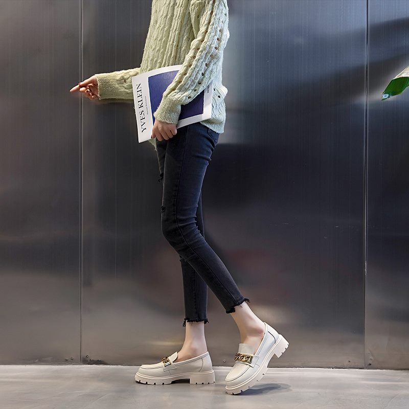 Julia Dame Dressy Platform Læder Loafer Sko - Beige