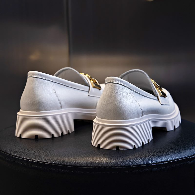 Julia Dame Dressy Platform Læder Loafer Sko - Beige